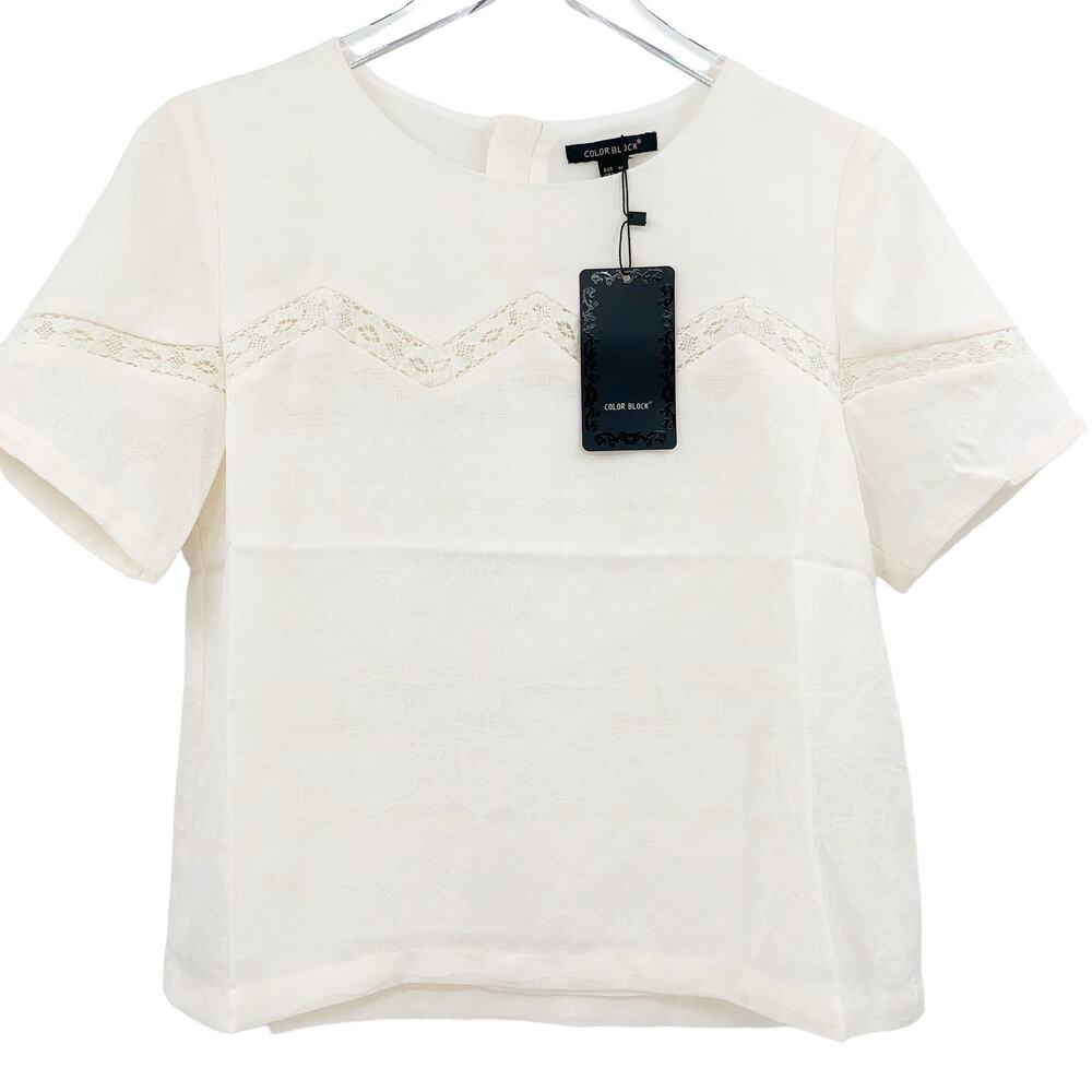 Boutique NEW Top Size S NEW Cream Eyelet Lace Blouse Relaxed Fit Gold Zip - Picture 5 of 8